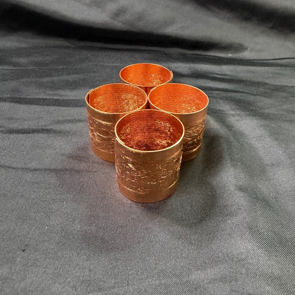 Vintage Copper Napkin Rings Set of 4 Embossed Floral Pattern Table Decor